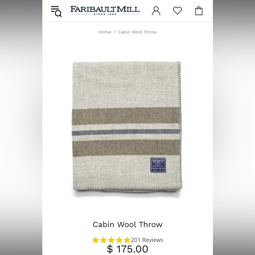 NWOT Faribault Woolen Mill Co. Cabin Wool Throw Blanket
